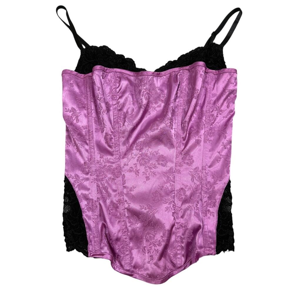 Vintage Y2K Frederick’s of Hollywood Satin Corset Top Black Lace Bust 32